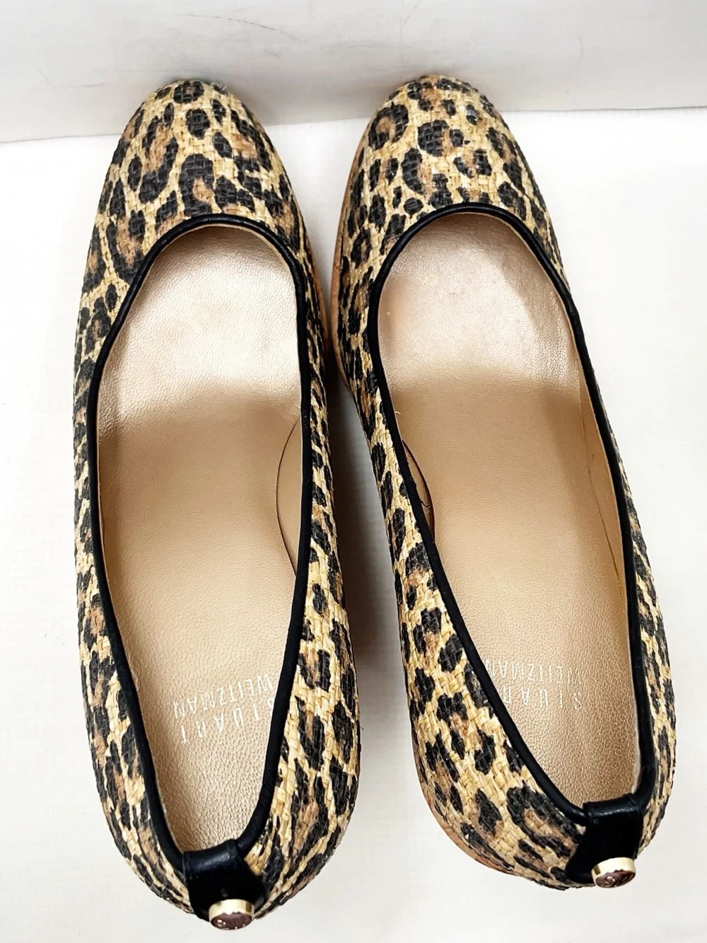 {Stuart Weitzman} Leopard-print Cork Wedge Raffia Platforms